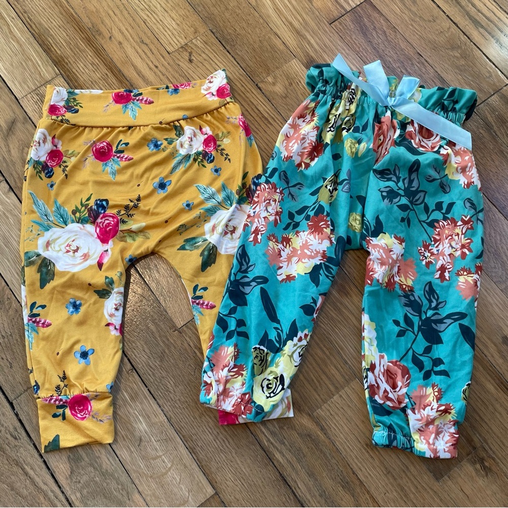2 pair floral 12m baby girl pants
